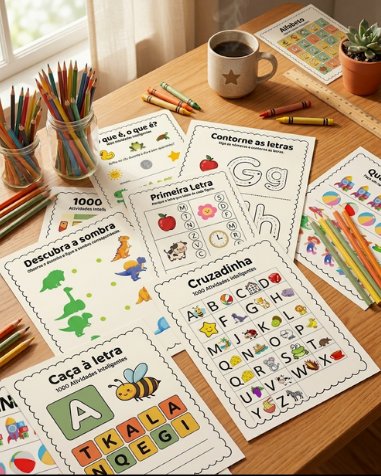 Material 1000 Atividades Inteligentes sobre mesa de professora